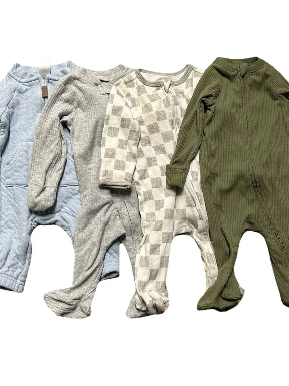 Neutral Baby Footie Pajamas Solid Ribbed Checkered Size 0-3 Months